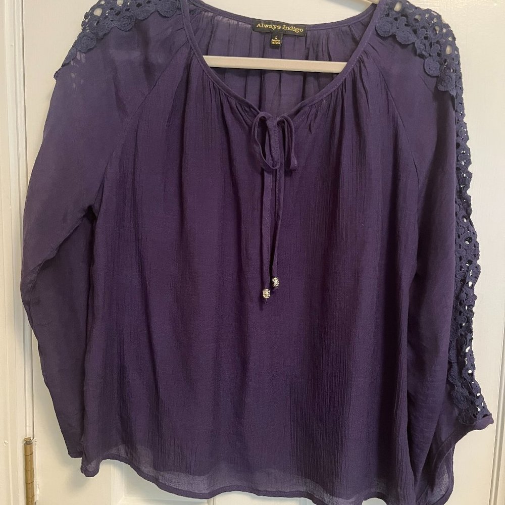 NWOT ALWAYS INDIGO Navy Blouse Large